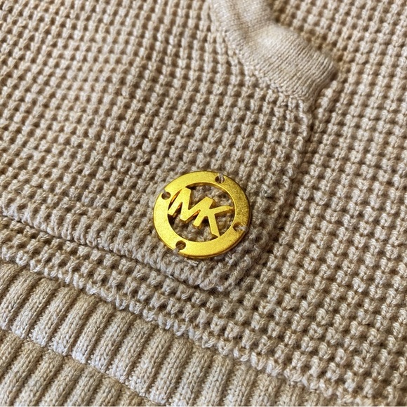 Michael Michael Kors Cinch Waist Mock Neck Oatmeal Heather Thermal Sweater - Picture 3 of 8